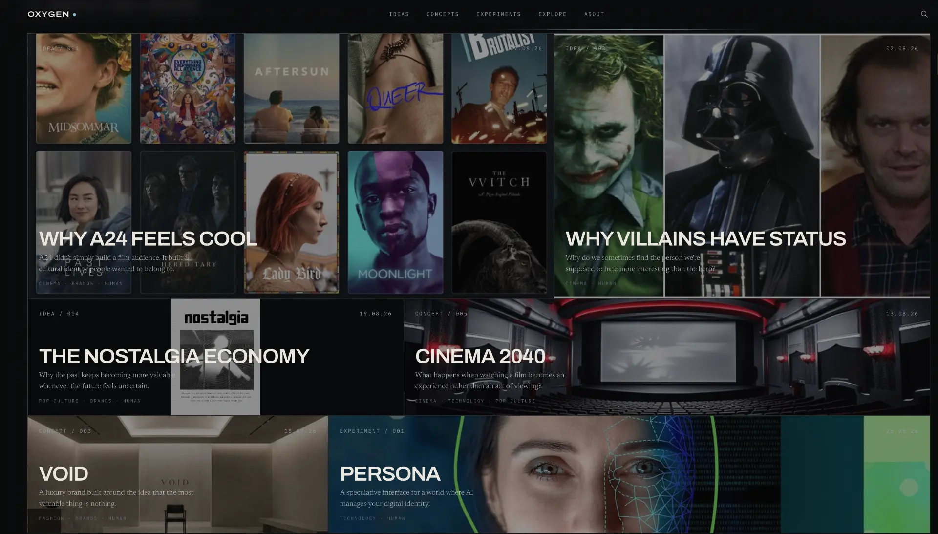 The Oxygen archive featuring research across cinema, culture and technology